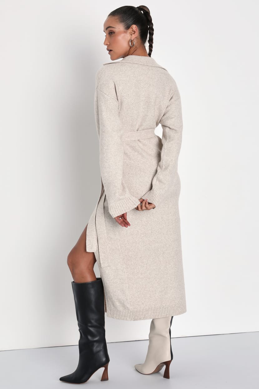 slim fit dress slacks Cammie Long Sleeve Midi Dress - Beige