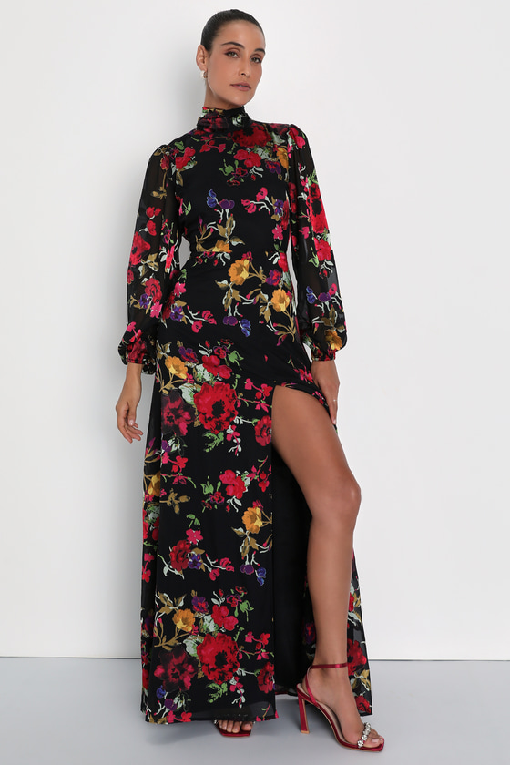 Graceful Arrival Black Floral Burnout Backless Maxi Dress - thumbnail 4