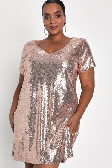 Light Up the Night Champagne Sequin Shift Dress