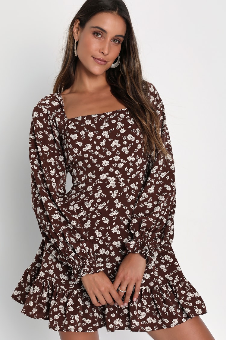 princess polly baby blue dress American Eagle PINTUCK FLIRTY MINI - Day dress - brown/light brown main image 1