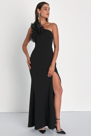 Black Maxi Dress - 3D Mermaid Dress - One-Shoulder Maxi Dress - Lulus