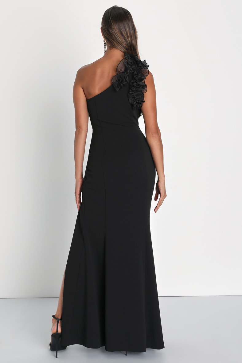 Stunning Significance Black One-Shoulder 3D Ruffled Maxi Dress
