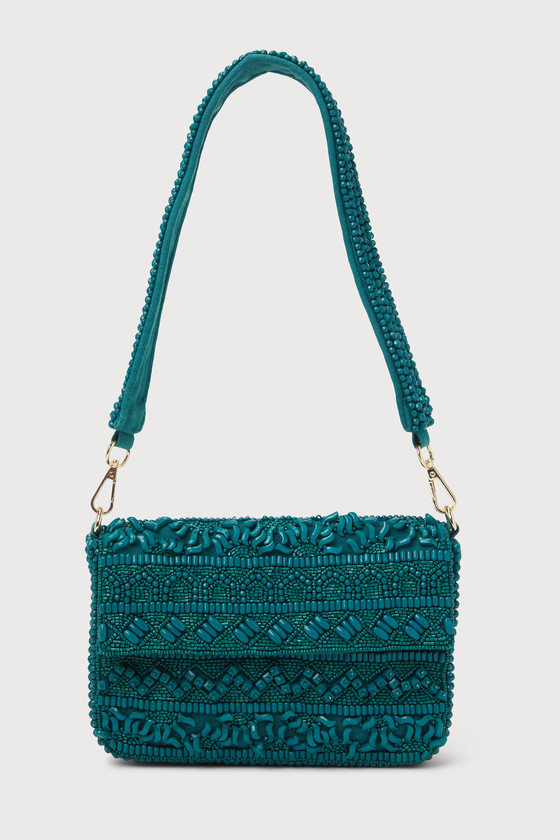 Captivating Aura Teal Beaded Shoulder Bag 1