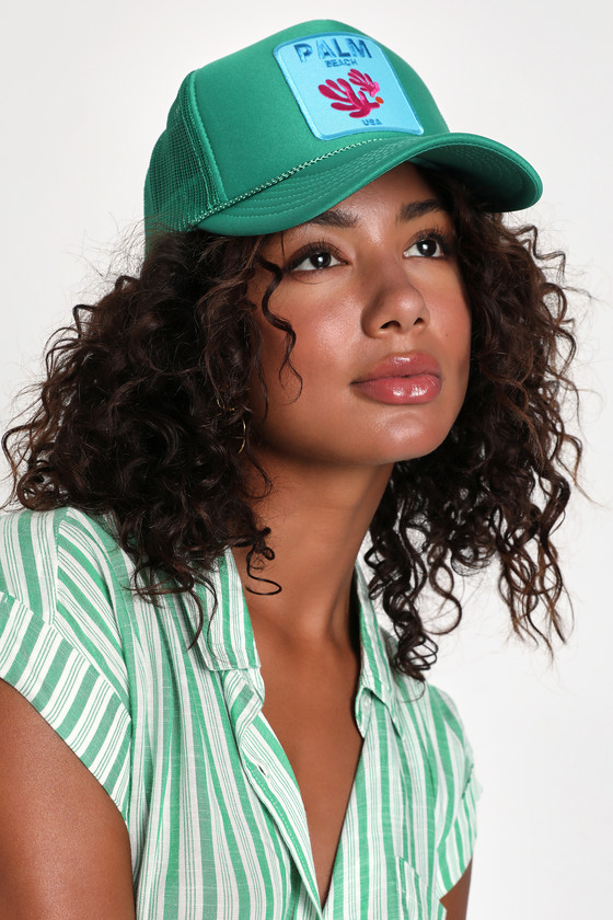 Green Mesh Trucker Hat Palm Beach Hat Embroidered Hat Lulus