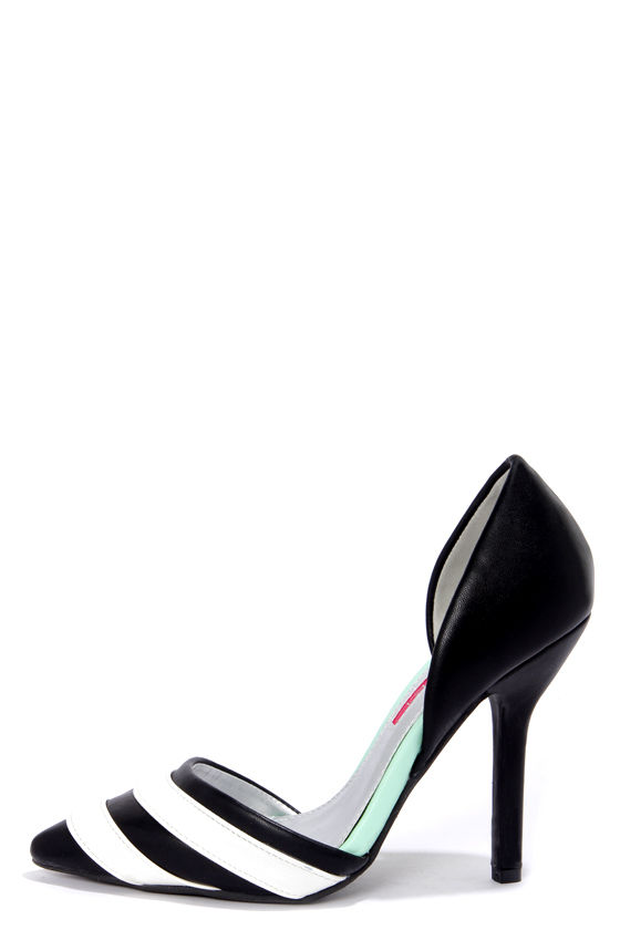 black and white striped shoes heels