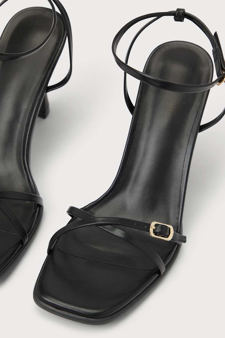 Salali Black Strappy Buckle High Heel Ankle Strap Sandals