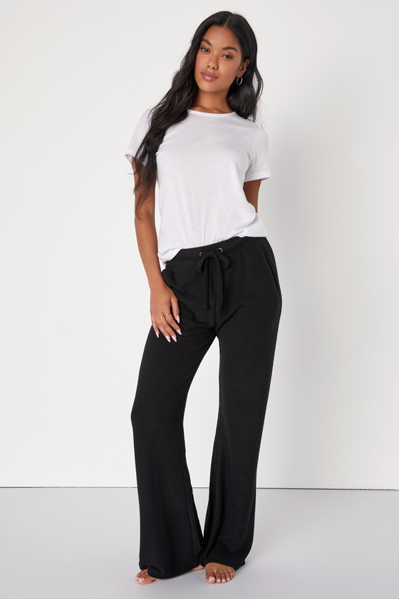Black Knit Pants Knit Lounge Pants WideLeg Lounge Pants Lulus