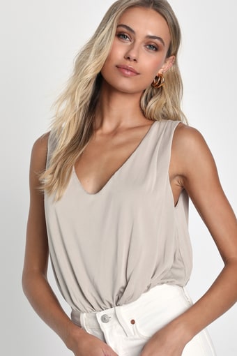 Chic on Repeat Taupe V-Neck Sleeveless Bodysuit 5