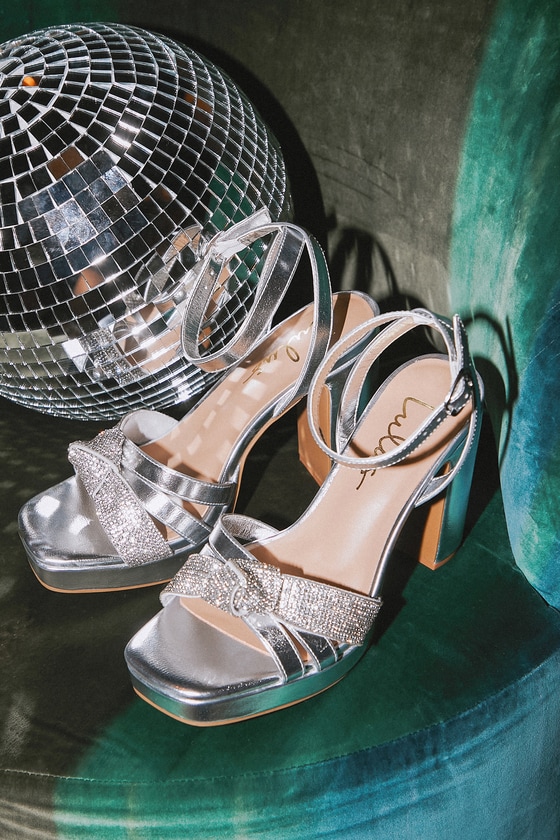 silver rhinestone high heels