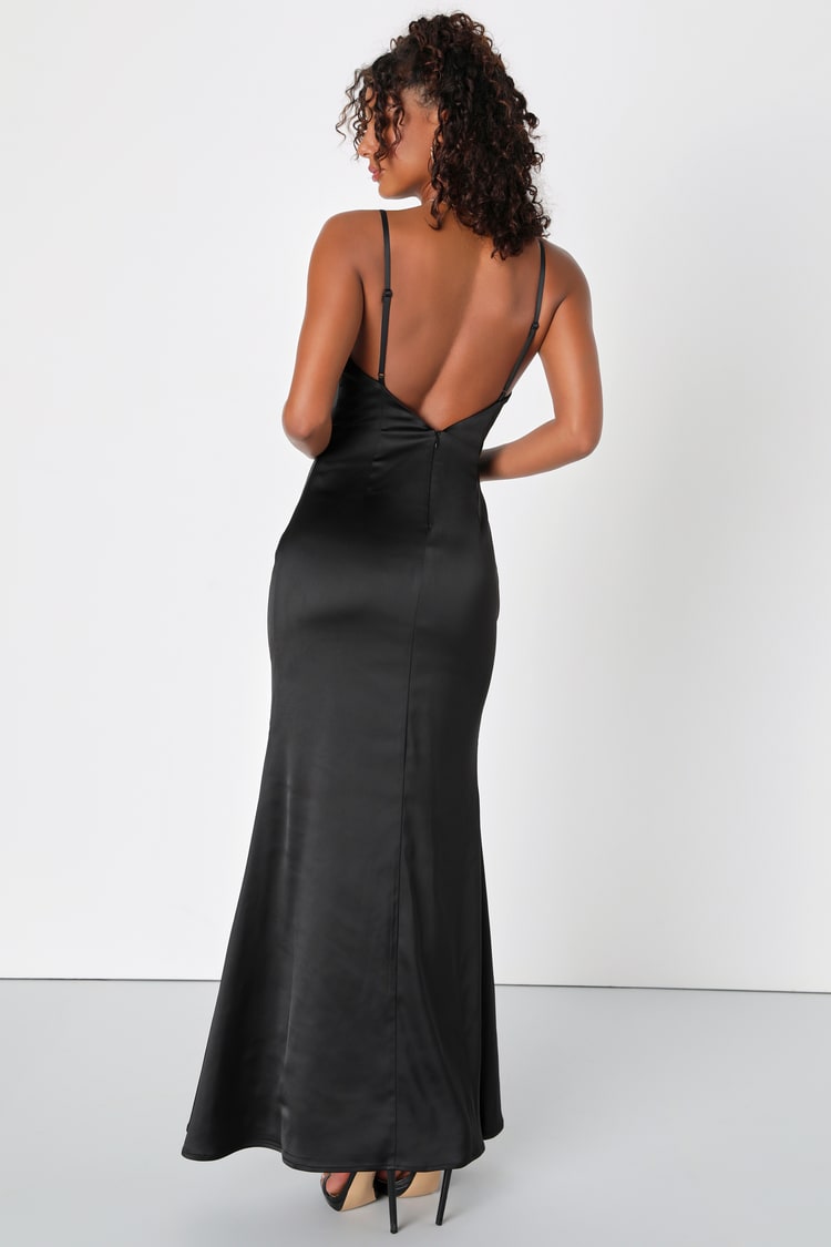 black satin backless maxi dress Taylor Satin Backless Maxi Dress - Black