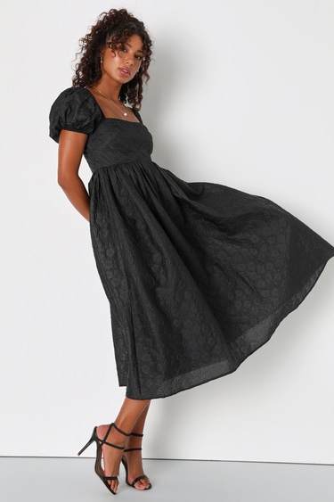 Puff Sleeve Plus Size Black Babydoll Dress Yesfashion Women's Plus