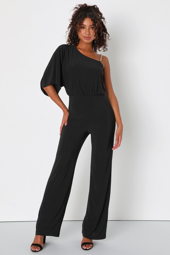 Quiz Red One Shoulder Frill Palazzo Jumpsuit | very.co.uk