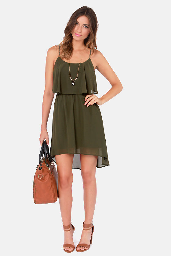 olive green dress for women with hair
