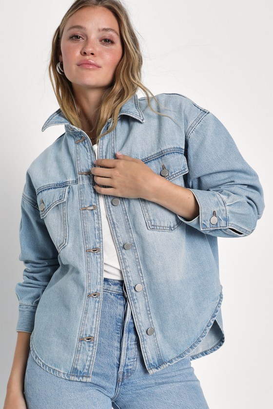 Light Wash Denim Jacket - Denim Shacket - Button-Up Shacket - Lulus