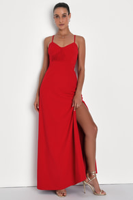 Alluring Inspiration Red Pleated Sleeveless Bustier Maxi Dress