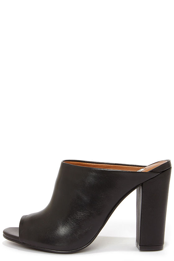 Steve Madden Lanslide Black Leather Peep Toe Mules 1