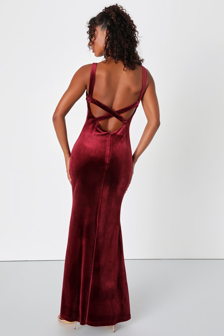 Perfectly Classy Wine Red Velvet Strappy Maxi Dress