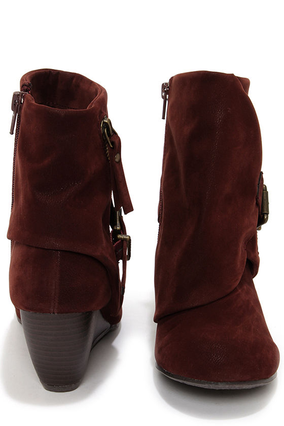 burgundy wedge ankle boots