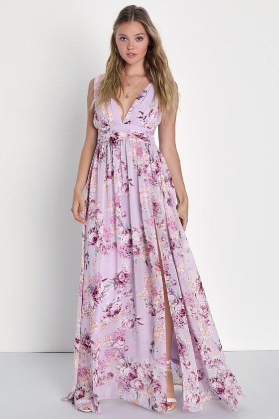 Stunning Lavender Dress - Floral Print Maxi Dress - Gown - Lulus