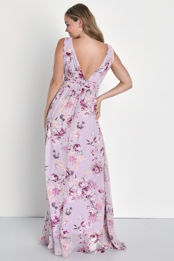 Garden Meandering Lavender Floral Print Maxi Dress 8