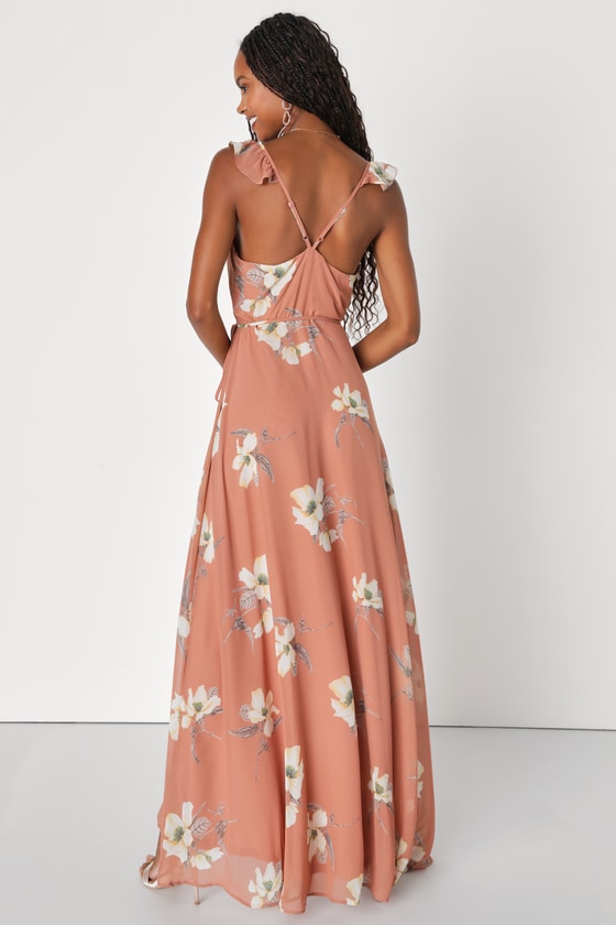 All Mine Rusty Rose Floral Print High-Low Wrap Dress 12