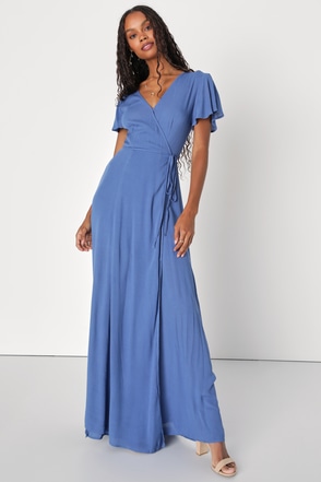 Lovely Denim Blue Dress - Wrap Dress - Maxi Dress - Lulus