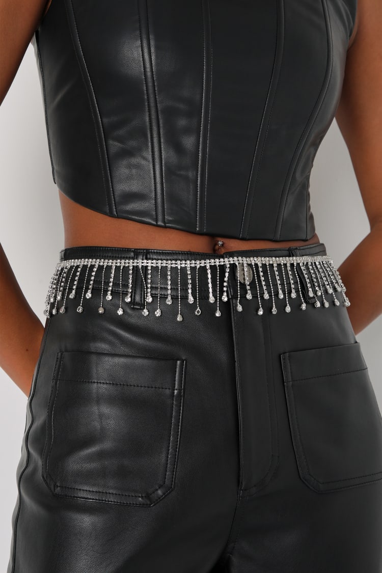 Metallic silver Festival Ready Rhinestone Fringe  Belt Rhinestone Chain Fringe Belt – Van De Vort main image 2