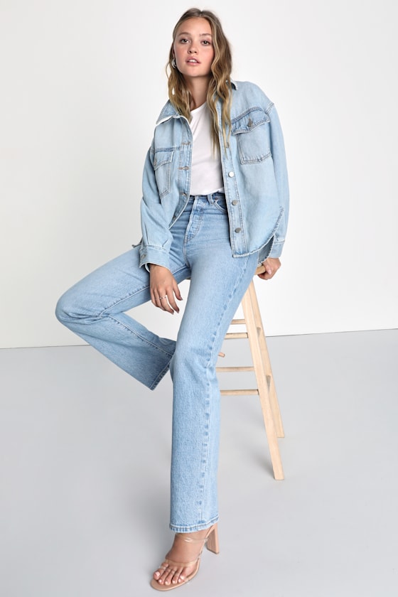 Ribcage Medium Wash Straight Leg High Rise Denim Jeans 5