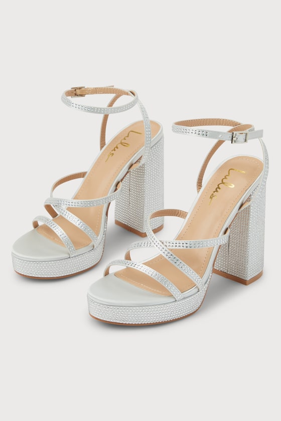 Emiliaa Silver Rhinestone Strappy Platform High Heel Sandals 1