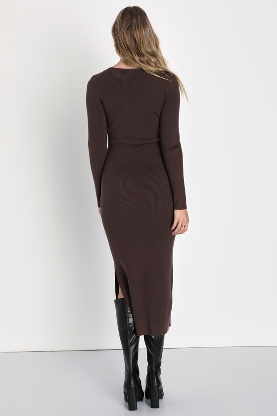 Brown Ribbed Knit Dress - Bodycon Midi Dress - Knit Midi Dress - Lulus