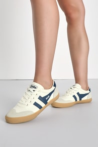 Badminton Off White and Baltic Color Block Suede Sneakers
