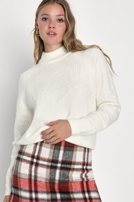 Snuggly Presence Ivory Textured Mock Neck Pullover Sweater