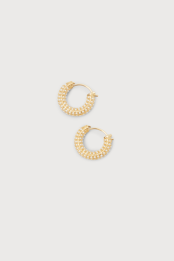 Amalfi 14KT Gold Pearl Pave Huggie Hoop Earrings 2