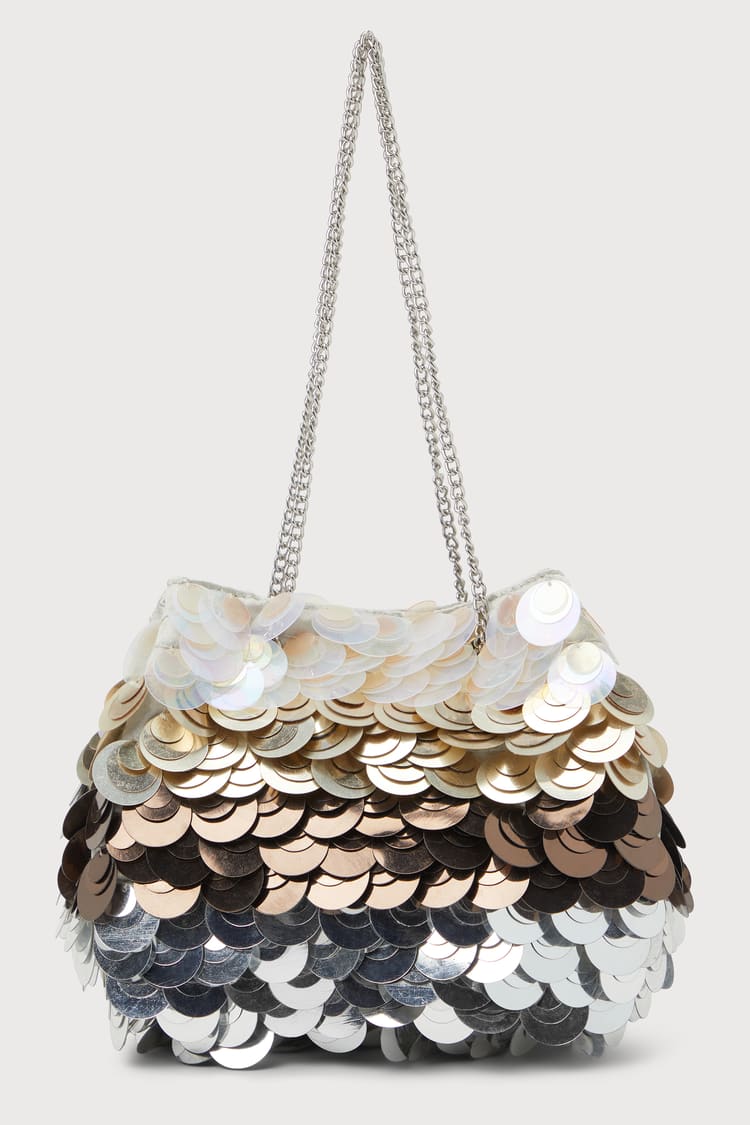 Brilliant Aura Silver Multi Striped Sequin Mini Handbag