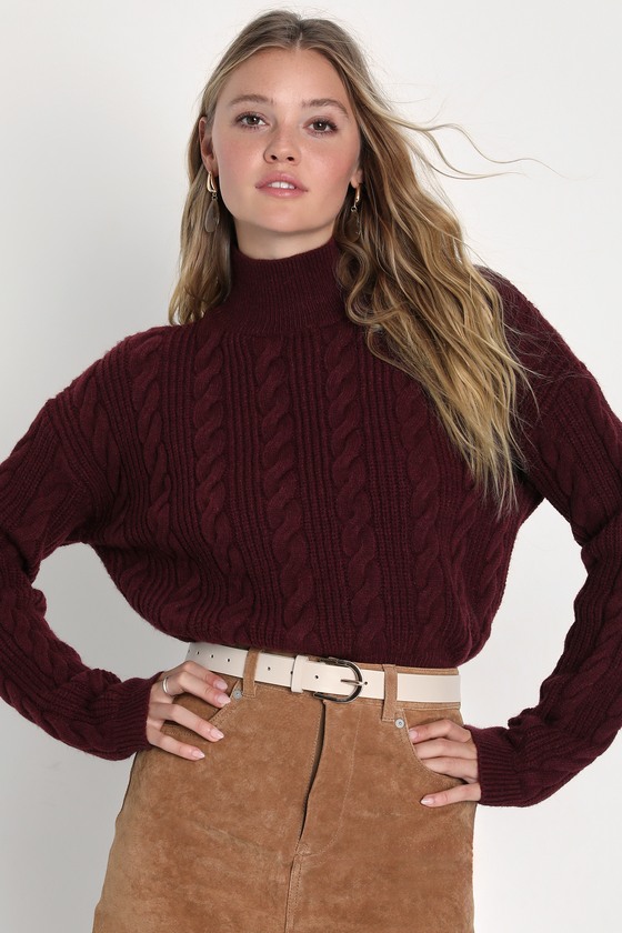 Emmie Burgundy Short Sleeve Cable Knit Sweater main image 0