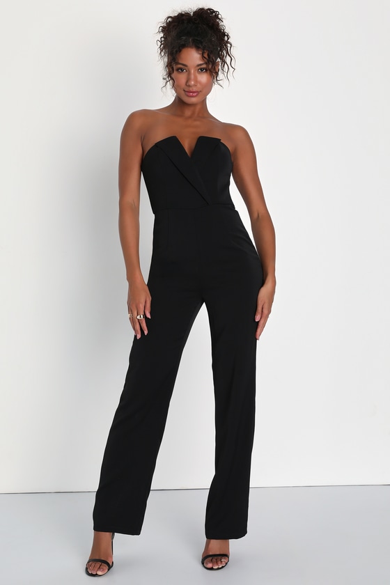 Black Strapless Jumpsuit - Straight Leg Jumpsuit - Chic Jumpsuit - Lulus