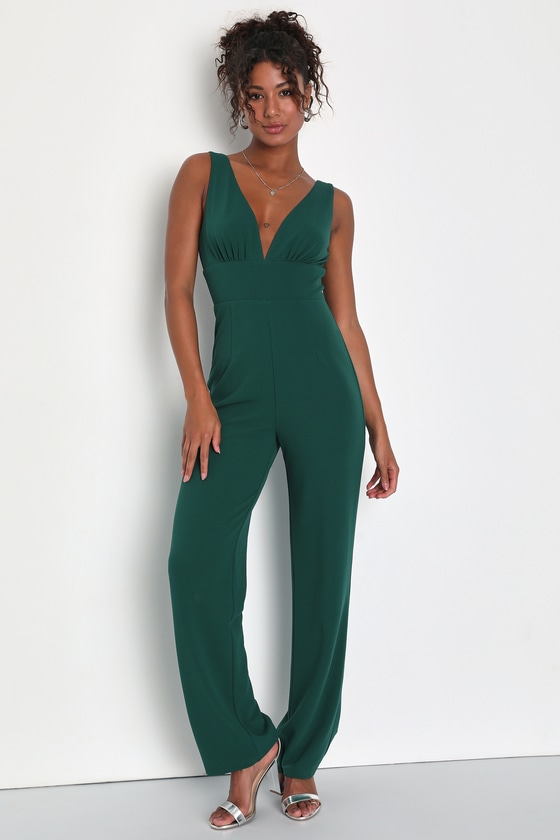 Emerald Green Jumpsuit VNeck Jumpsuit Sleeveless Jumpsuit Lulus