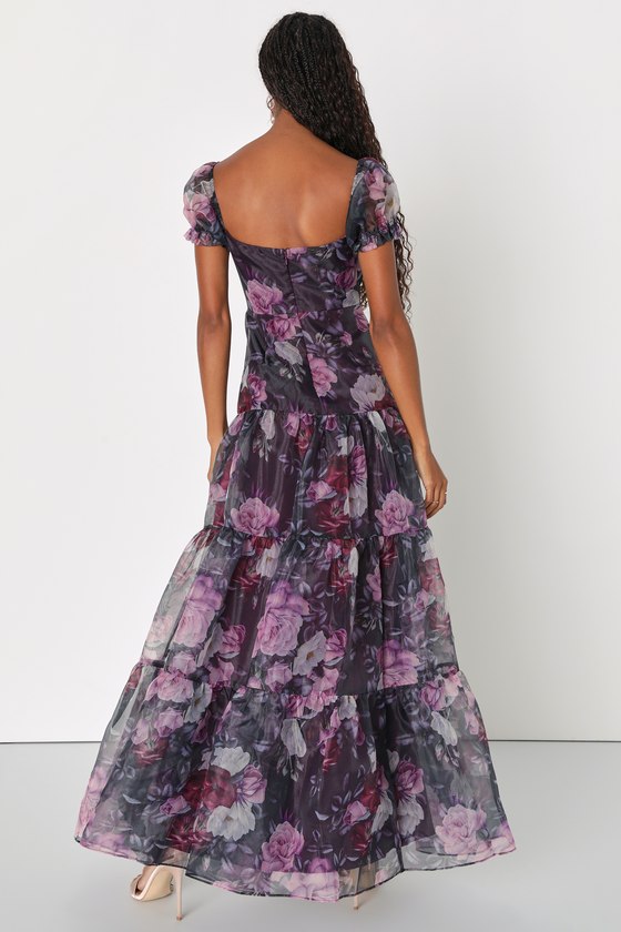 Floral Organza Slit Maxi Dress