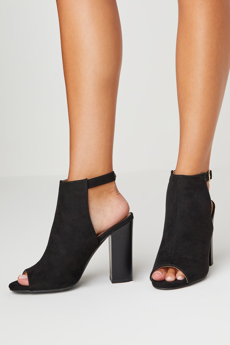 Budding Romance Black Suede Peep-Toe Booties