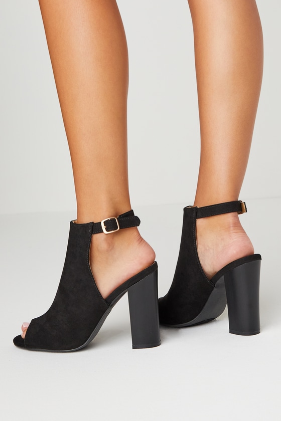 Budding Romance Black Suede Peep-Toe Booties 15