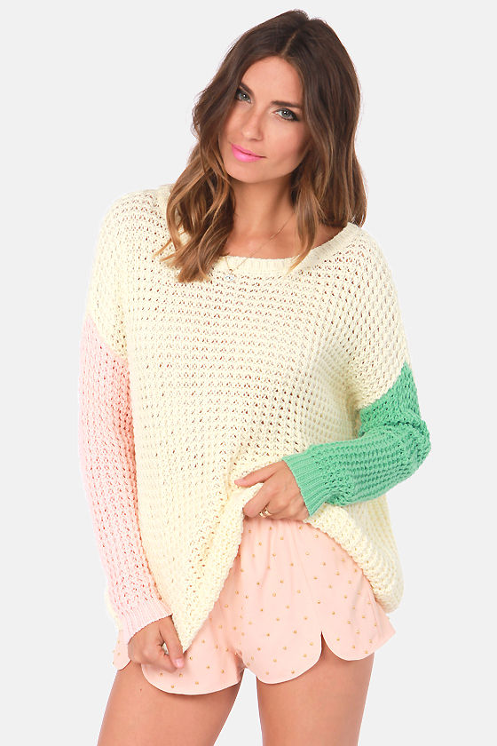 Cute Pastel Sweater Color Block Sweater Cream Sweater Knit