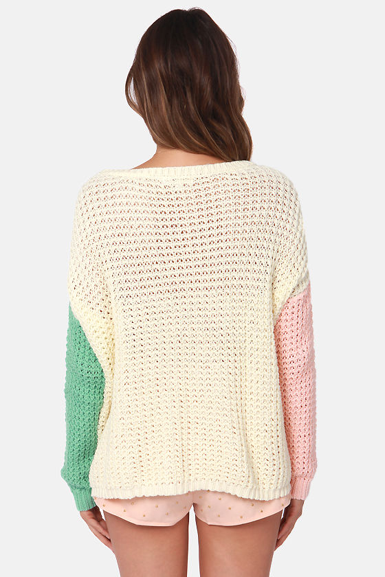 Cute Pastel Sweater Color Block Sweater Cream Sweater Knit Sweater 47.00