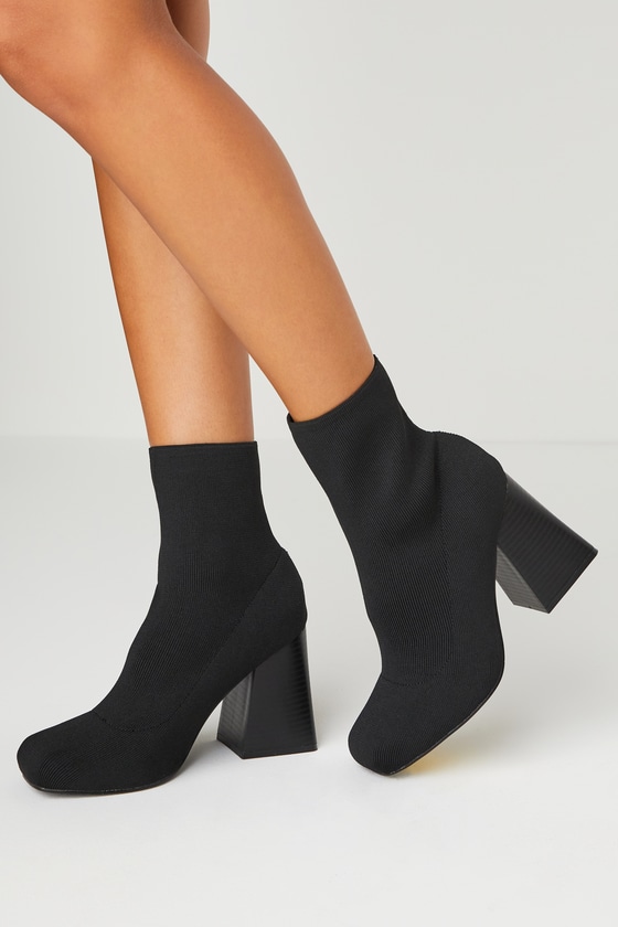 Lulus Talyia Black Knit Mid-calf Sock High Heel Boots
