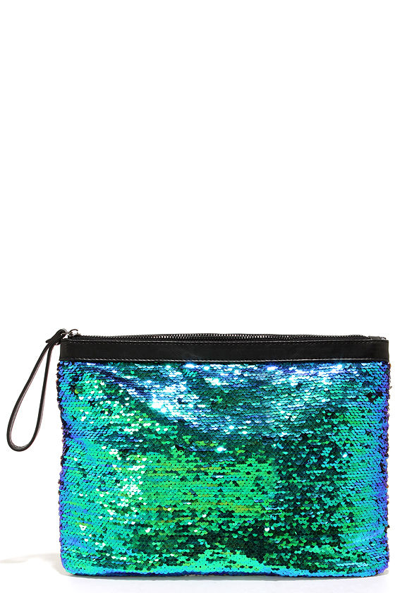 blue sequin clutch