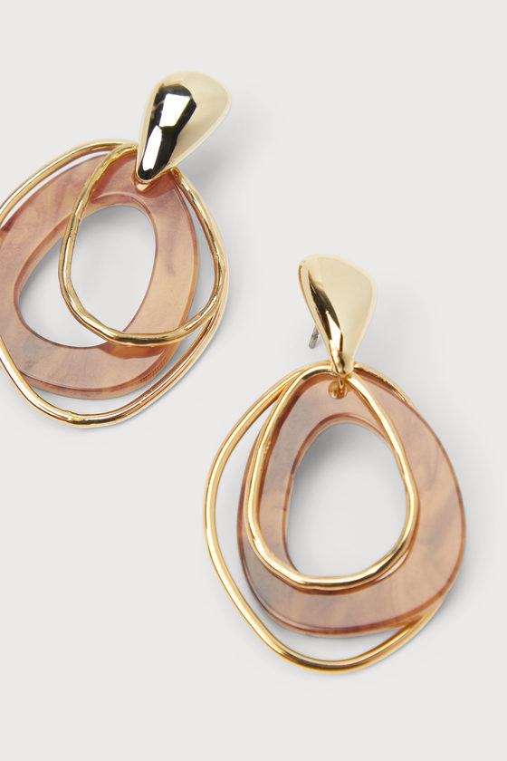 Gold and Brown Earrings - Geometric Earrings - Statement Earrings - Lulus