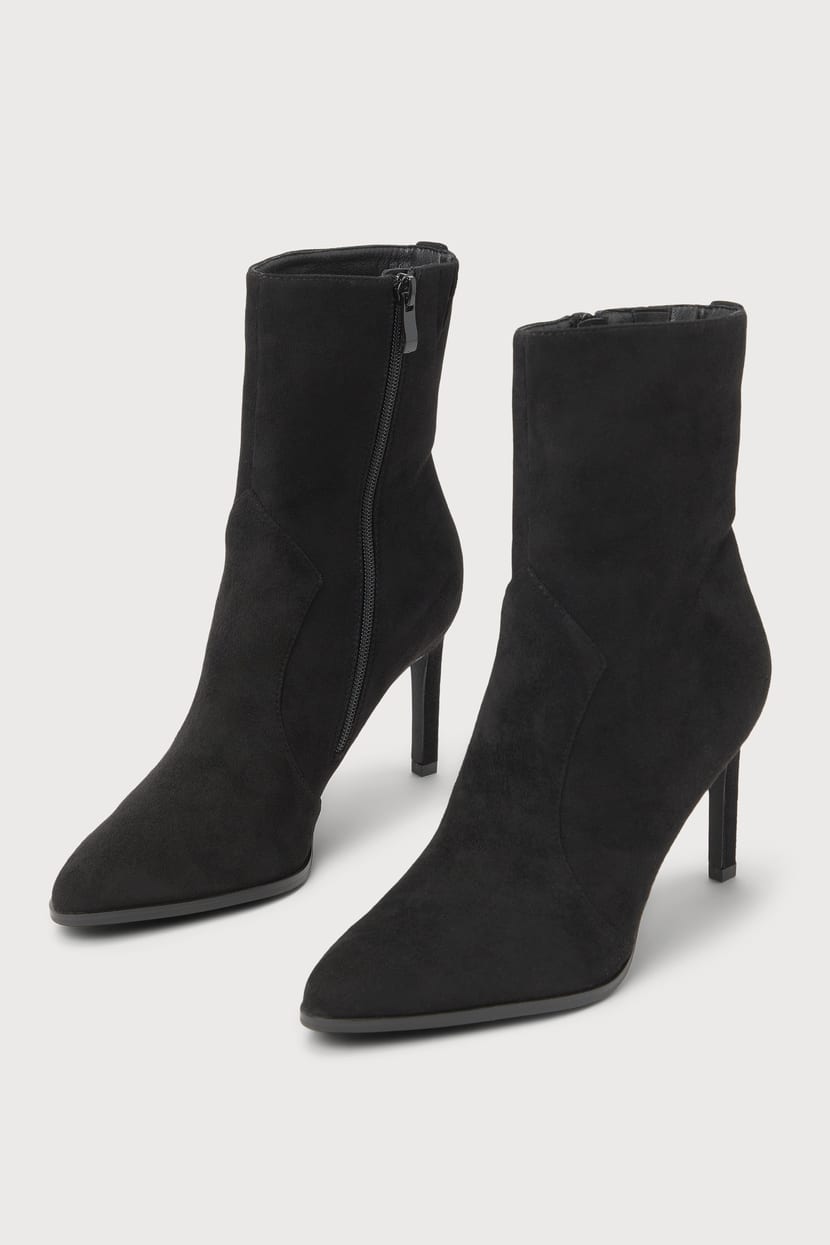 black suede pointed toe ankle boots