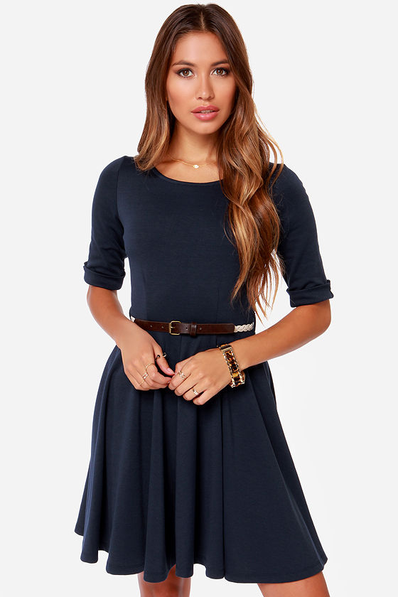navy blue skater dress Navy Blue Skater Mini Dress