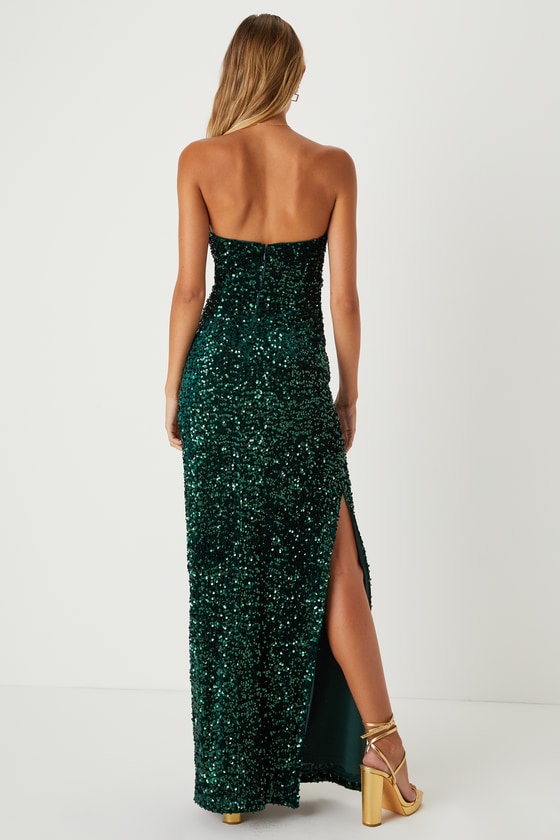 Emerald Green Sequin Dress Sequin Maxi Dress Strapless Gown Lulus — free download