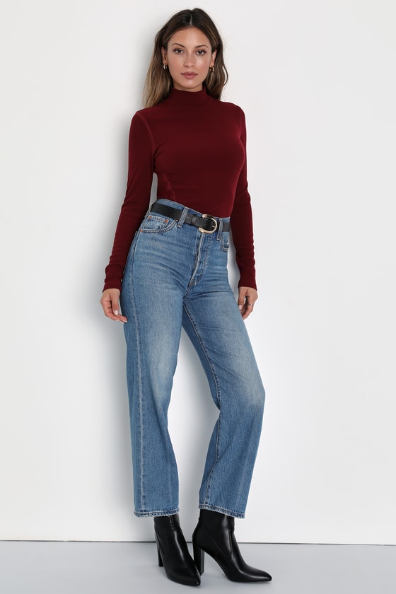 Cutest Aura Burgundy Ribbed Mock Neck Top 3