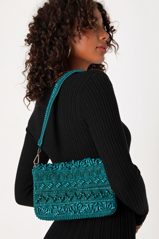 Captivating Aura Teal Beaded Shoulder Bag 1